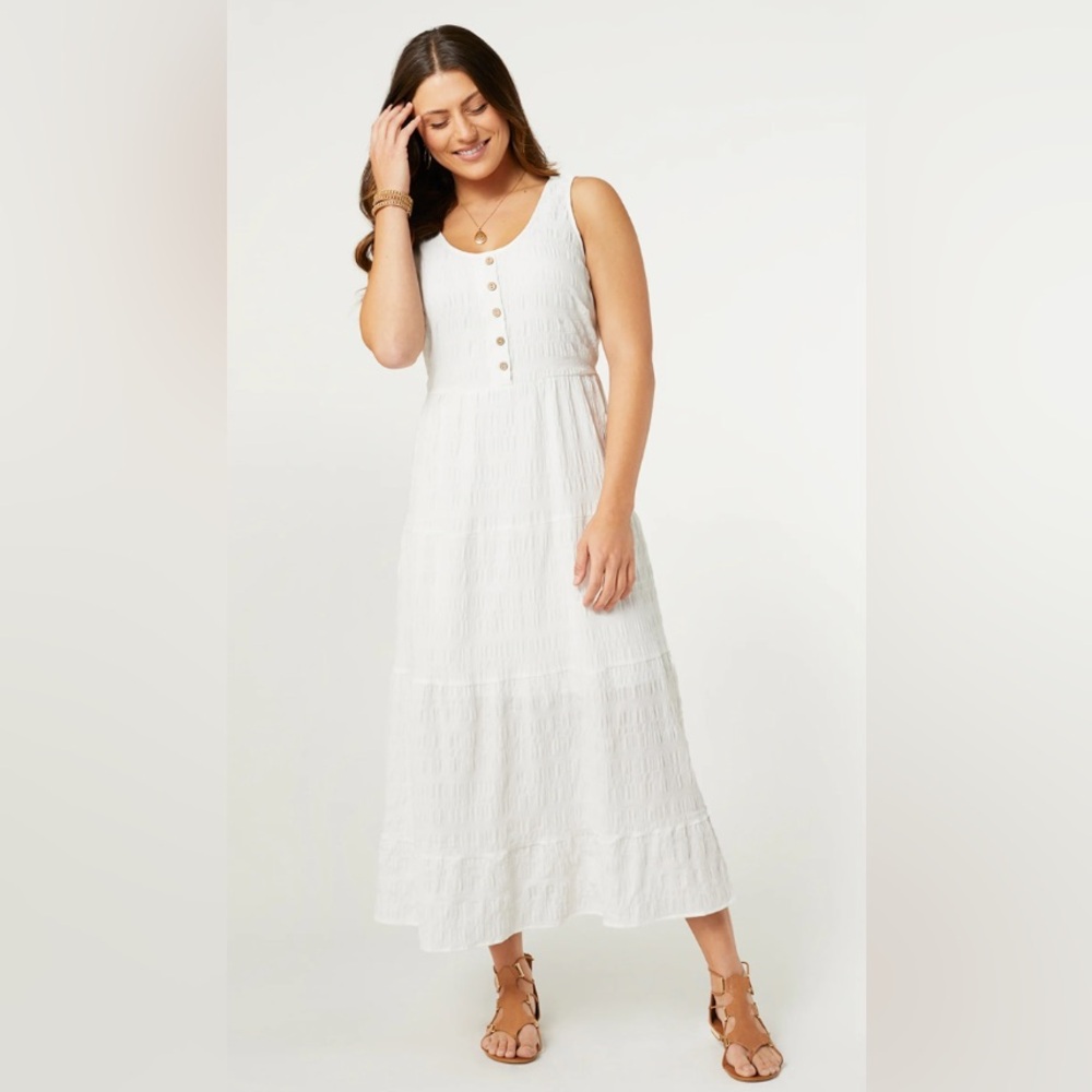 Elegant White Sleeveless Maxi Dress - Size L